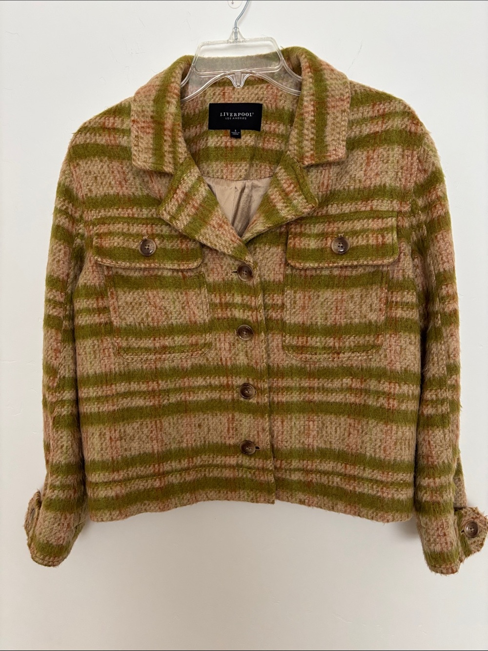 Liverpool Green, Tan and Pink Plaid Teddy Jacket